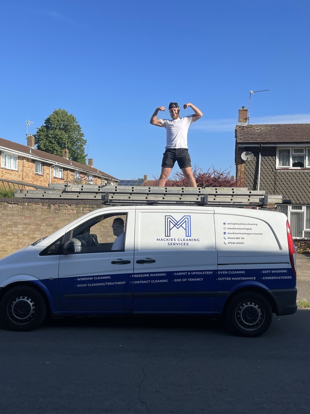 Flexing on the roof of the Mackies van